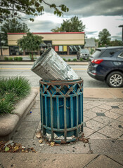 Funny Portrait of a Trash Can Being Thrown Away Inside of a Larger Trash Can