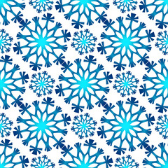 Winter seamless pattern with colorful gradient snowflakes on white background. Vector illustration for fabric, textile wallpaper, posters, gift wrapping paper. Christmas vector illustration.
