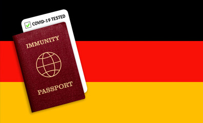 Immunity passport and test result for COVID-19 on flag of Germany.