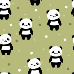 Seamless pattern with cute cartoon panda for fabric print, textile, gift wrapping paper. colorful vector for kids, flat style