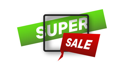 Super sale with frame, text. Vector banner, template.