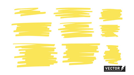 Marker yellow strokes, lines. Vector design elements on a white background.