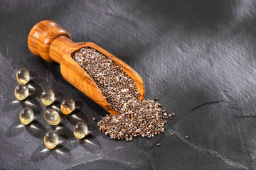 Chia seeds with omega 3 capsules - Salvia hispanica