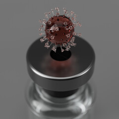 Mutant virus in a vaccine bottle, coronavirus COVID 19 variant 
