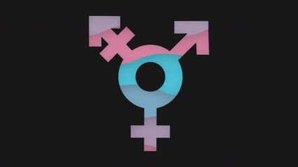 Transgender Symbol with fluid colour spectrum in icon, looping, black background - Powered by Adobe