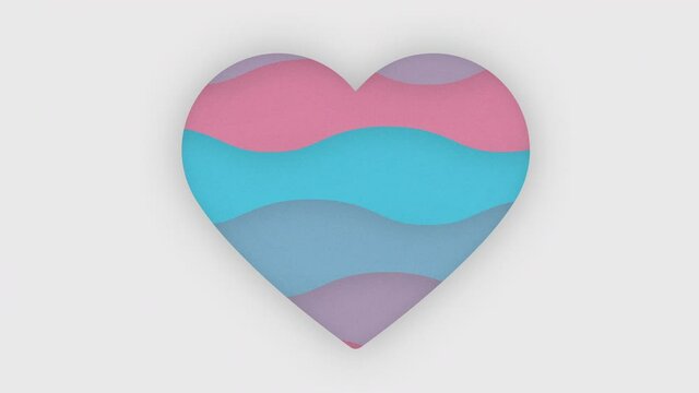 Looping Heart Animation with Flowing Transgender Colours Inside, White Background