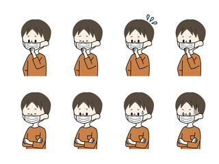 マスクをしている男性の表情セット