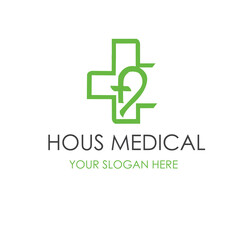 Vector illustration of a cross. Medical symbol. Clinic house for the health care. Nursing home