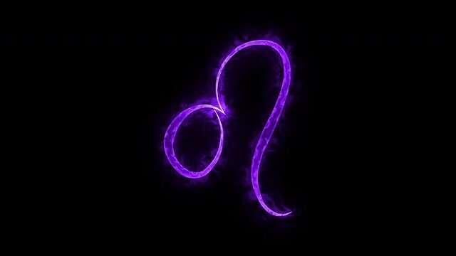 The Leo zodiac symbol, horoscope sign lighting effect purple neon glow. Royalty high-quality free stock of Leo signs isolated on black background. Horoscope, astrology icons with simple style