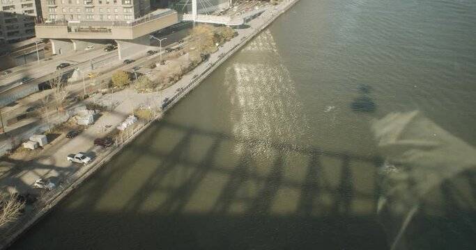 A shot out of the Roosevelt Island Tramway overlooking the East River