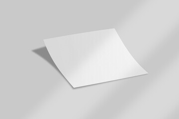 Realistic blank square flyer brochure for mockup. Paper or poster illustration with shadow overlay. 3D Render.