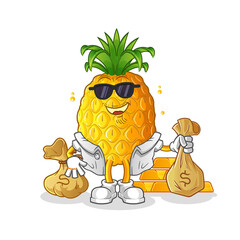 pineapple rich character. cartoon mascot vector