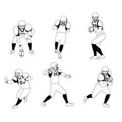 black and white American Football Player Set stock illustration ,American football team players in action white on isolated. vector