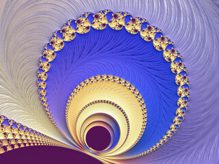 Abstract Fractal of concentric circles in Blue and Yellow tones