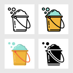 cleaning bucket icon vector design in filled, thin line, outline and flat style.