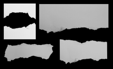 Set of piece torn paper on black. Copy space