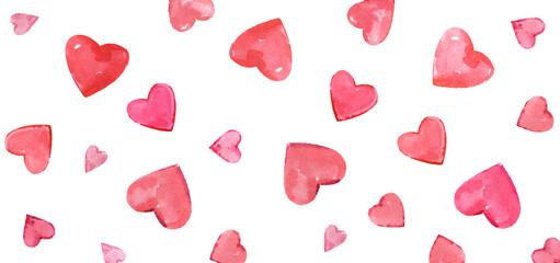 Pink and red hearts on a white background. Saint Valentine. Beautiful background of hearts for design and creativity.