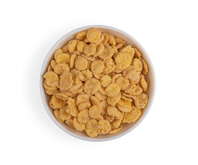 Corn flakes on white background. Top view