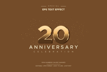 Luxurious and elegant twenty anniversary text effect on gold number on brown background