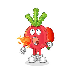 radish eat hot chilie mascot. cartoon vector