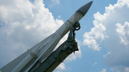 Missile as an object at the exhibition in open-air museum. History and military concept