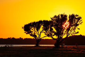 Naklejka na ściany i meble Sunset at a campsite in the Florida Everglades National Park