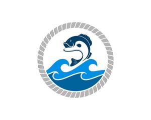 Circular rope with beach wave and jumping fish