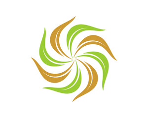Circular green and gold leaves logo