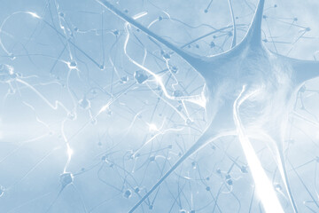 Abstract illustration of neuron cells against blue background