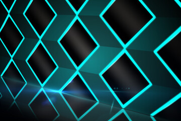 Abstract illustration of green neon geometrical shapes against black background
