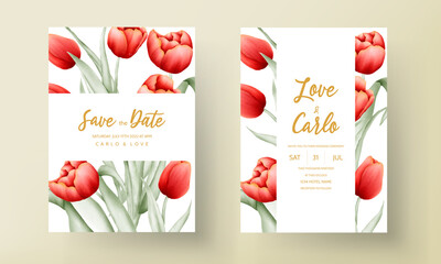 Naklejka premium Modern wedding invitation card with red tulip flower