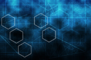 Fototapeta premium Abstract illustration of multiple white geometrical shapes against blue background