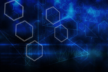 Abstract illustration of multiple white geometrical shapes against blue background