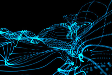 Abstract illustration of glowing blue digital wave against black background