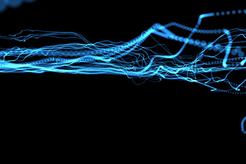 Abstract illustration of glowing blue digital wave against black background