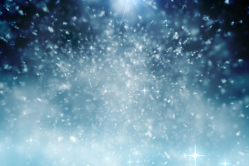 Abstract illustration of christmas shining stars and spots of light against blue background