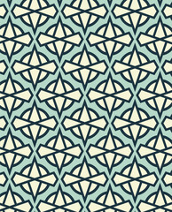 Abstract illustration of yellow abstract geometrical shapes in seamless pattern against green backgr