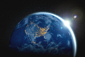 Planet earth globe view from space showing realistic earth surface and world map as in outer space point of view . Elements of this image furnished by NASA planet earth from space photos.