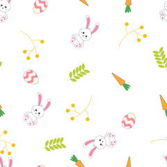 Lovely easter rabbit with carrot and flower pattern graphic. Seamless Pattern can be used for wallpaper, pattern fills, background and surface textures