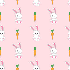 Lovely easter rabbit with carrot and flower pattern graphic. Seamless Pattern can be used for wallpaper, pattern fills, background and surface textures