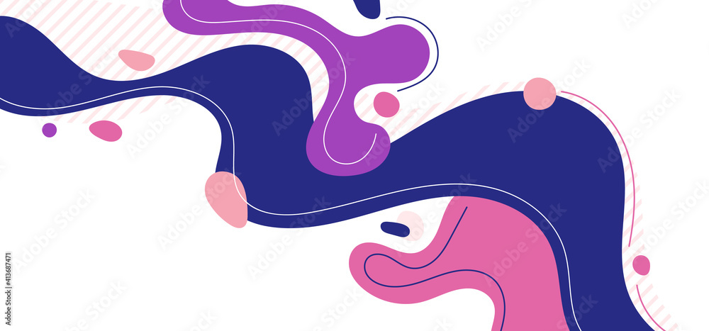 Poster abstract modern background fluid dynamic shapes with curve lines compositions of colored spots.