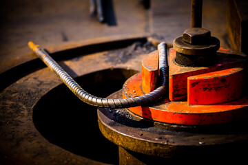 Construction worker Making Reinforcement steel rod and deformed bar with rebar at construction site.