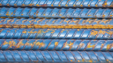 Construction worker Making Reinforcement steel rod and deformed bar with rebar at construction site.