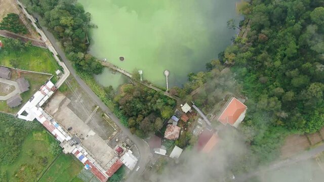 Top view on Telaga Warna lake on Dieng plateau, Java, Indonesia
