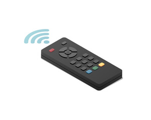 TV remote control concept. Isometric colored vector Illustration. Isolated on white background. 