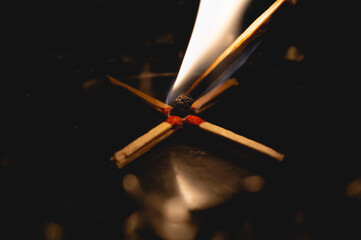 Flame of fire lit by matches