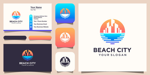 beach building Logo Design Template and business card design.