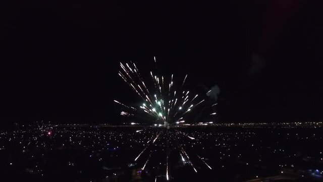 Close up view of fireworks, aerial perspective