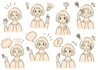 色々な表情とポーズの女性　イラストセット
