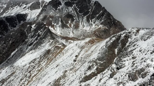 Jade Dragon Mountain in Yunnan China, Shanzidou peak, 4K aerial view